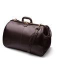 Leather Gladstone holdall, brown, side view with shoulder strap