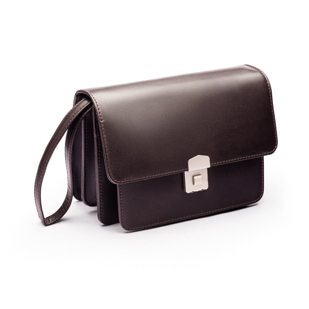 Brown Men's Leather A5 Expandable Clutch Bag