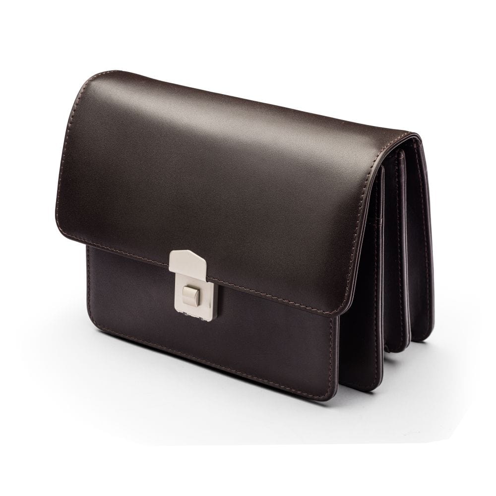 Brown Men's Leather A5 Expandable Clutch Bag