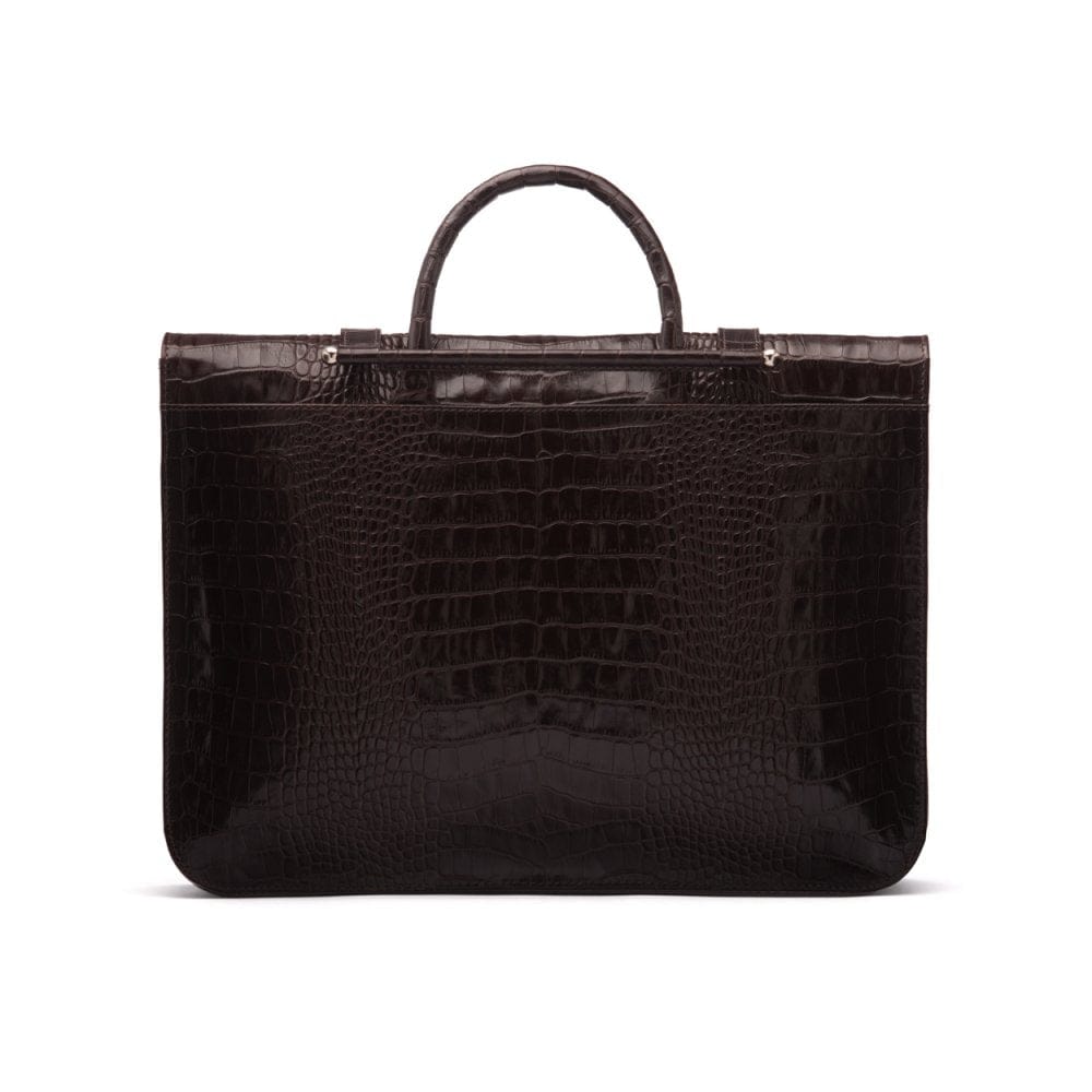 Leather music bag, brown croc, back