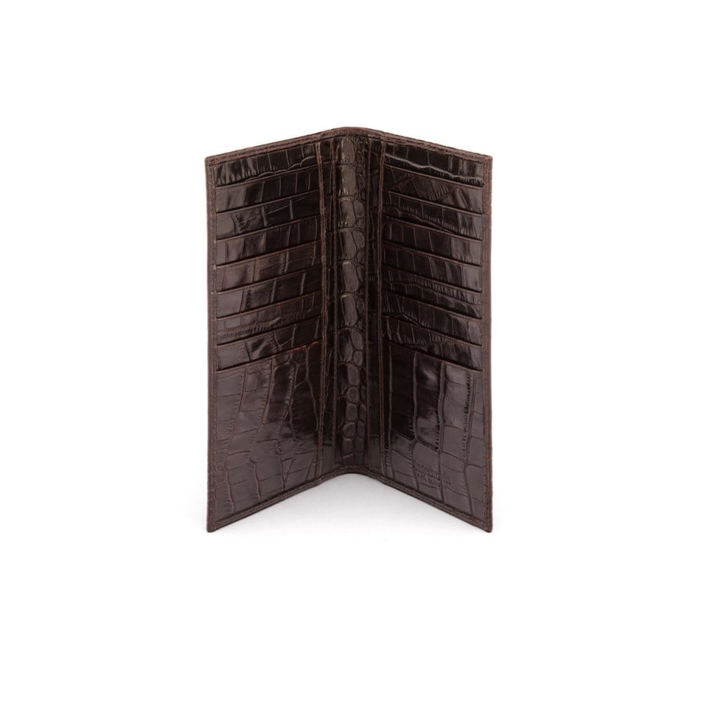 Large leather breast pocket wallet 16 CC, brown croc, inside
