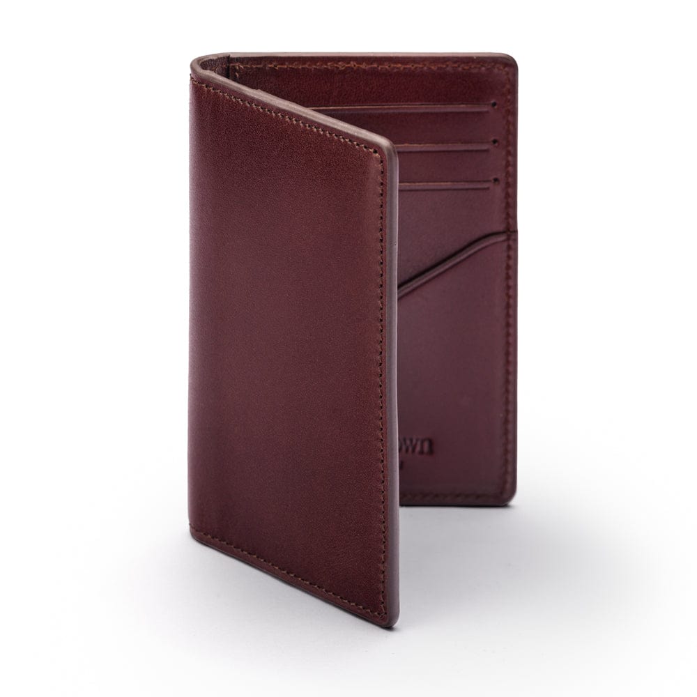 Leather card holder with RFID protection, brown, front
