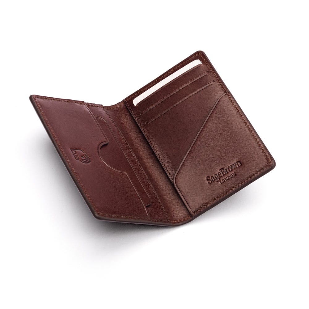 Leather card holder with RFID protection, brown, interior