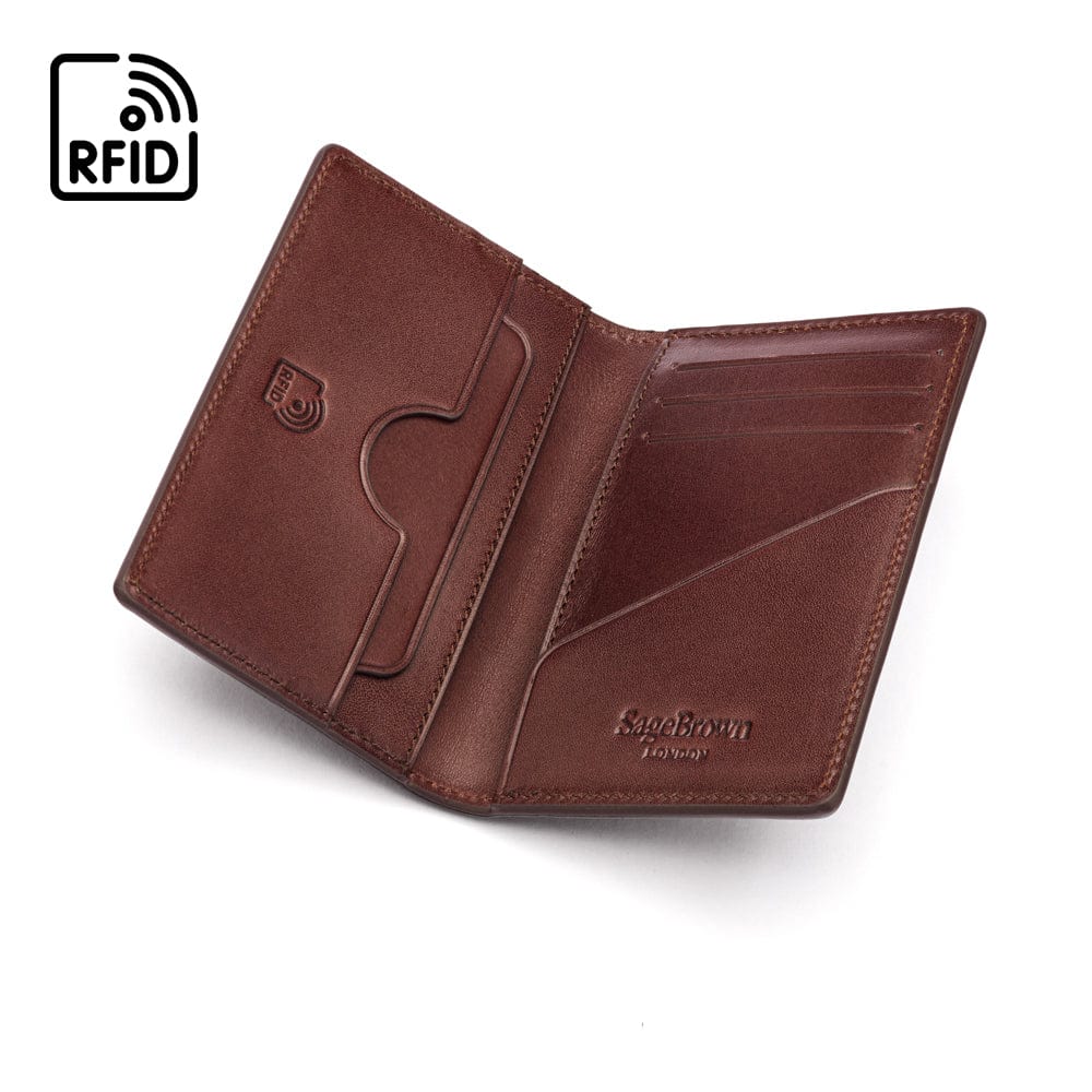 Leather card holder with RFID protection, brown, inside