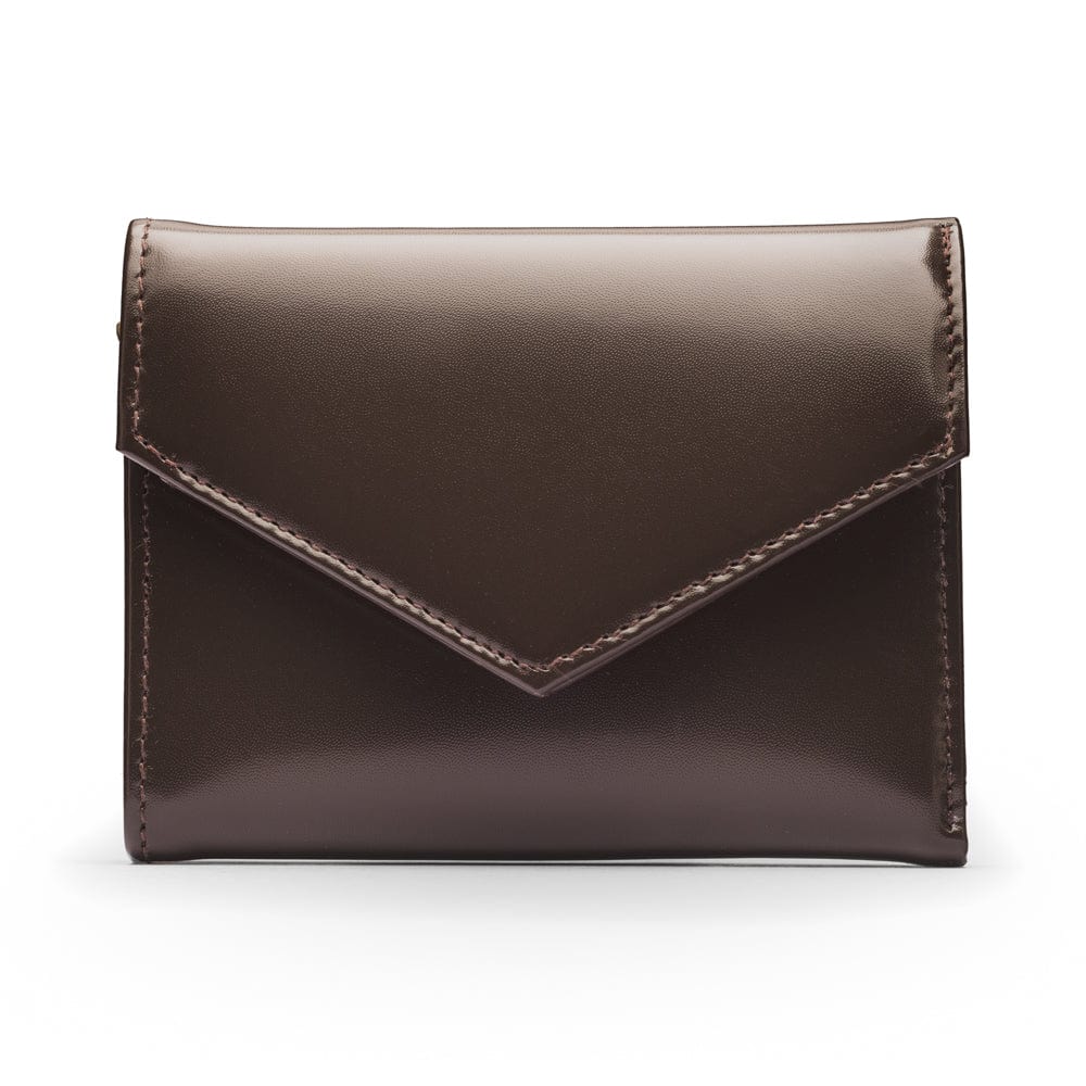 RFID blocking leather envelope purse, brown, front