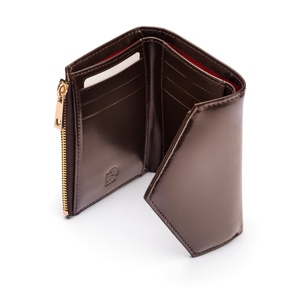 RFID blocking leather envelope purse, brown, interior