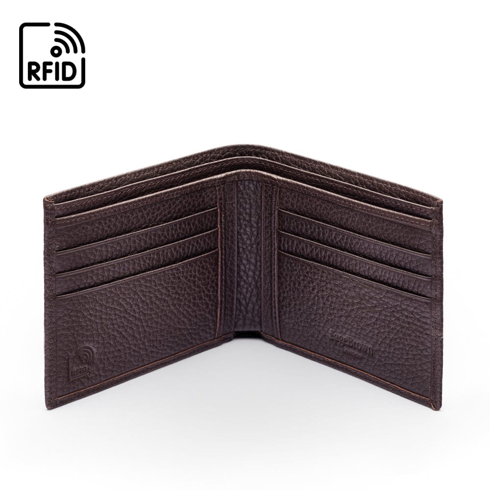 Men's RFID Blocking Wallet - Brown Artificial Leather Bifold With Zipper Closure