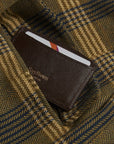 Brown Saffiano Flat Leather Credit Card Case With RFID Blocking Lining
