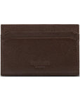 Flat leather credit card holder with middle pocket, 5 CC slots, brown saffiano, back