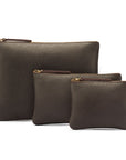Set of 3 leather makeup bags, brown, all sizes