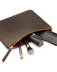 Set of 3 leather makeup bags, brown, large