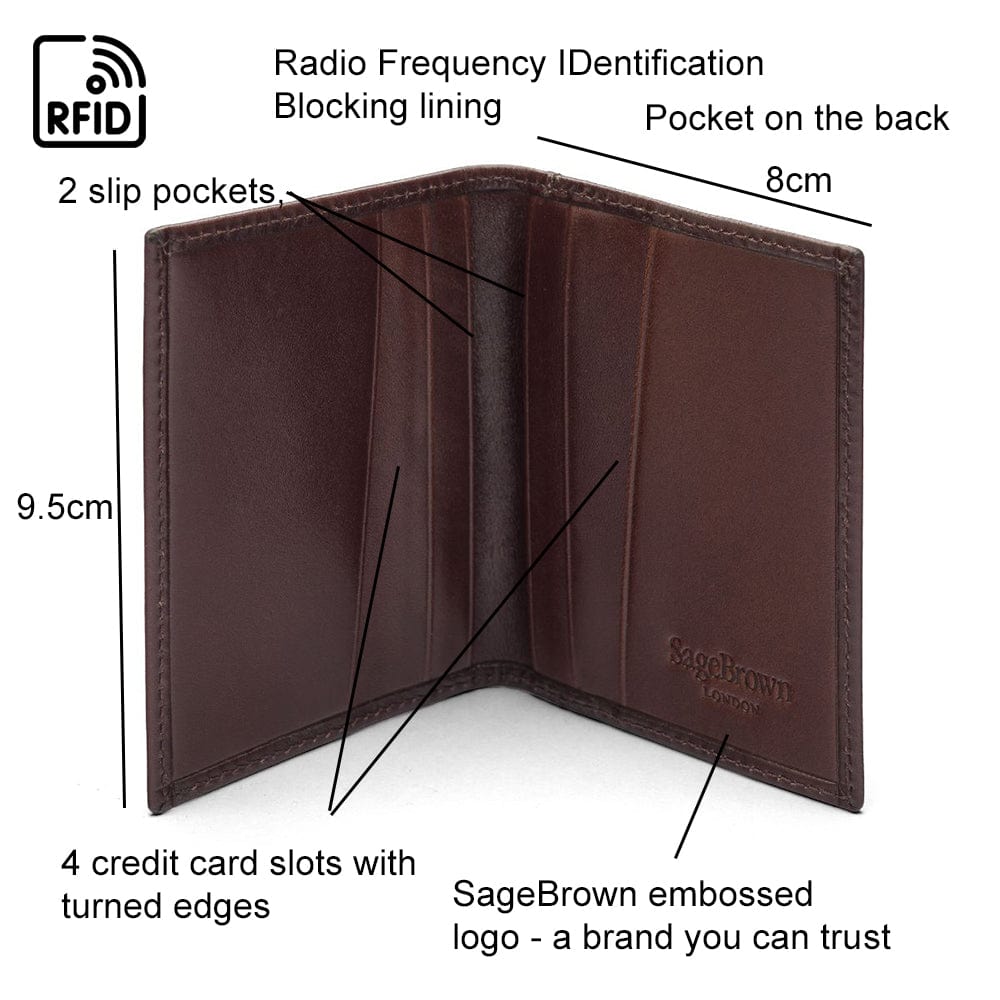 RFID leather credit card holder, brown, features