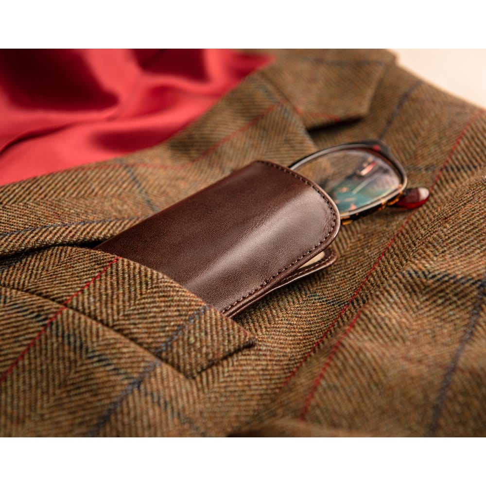 Small leather glasses case, brown, lifestyle