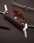 Small leather key holder, brown, lifestyle view