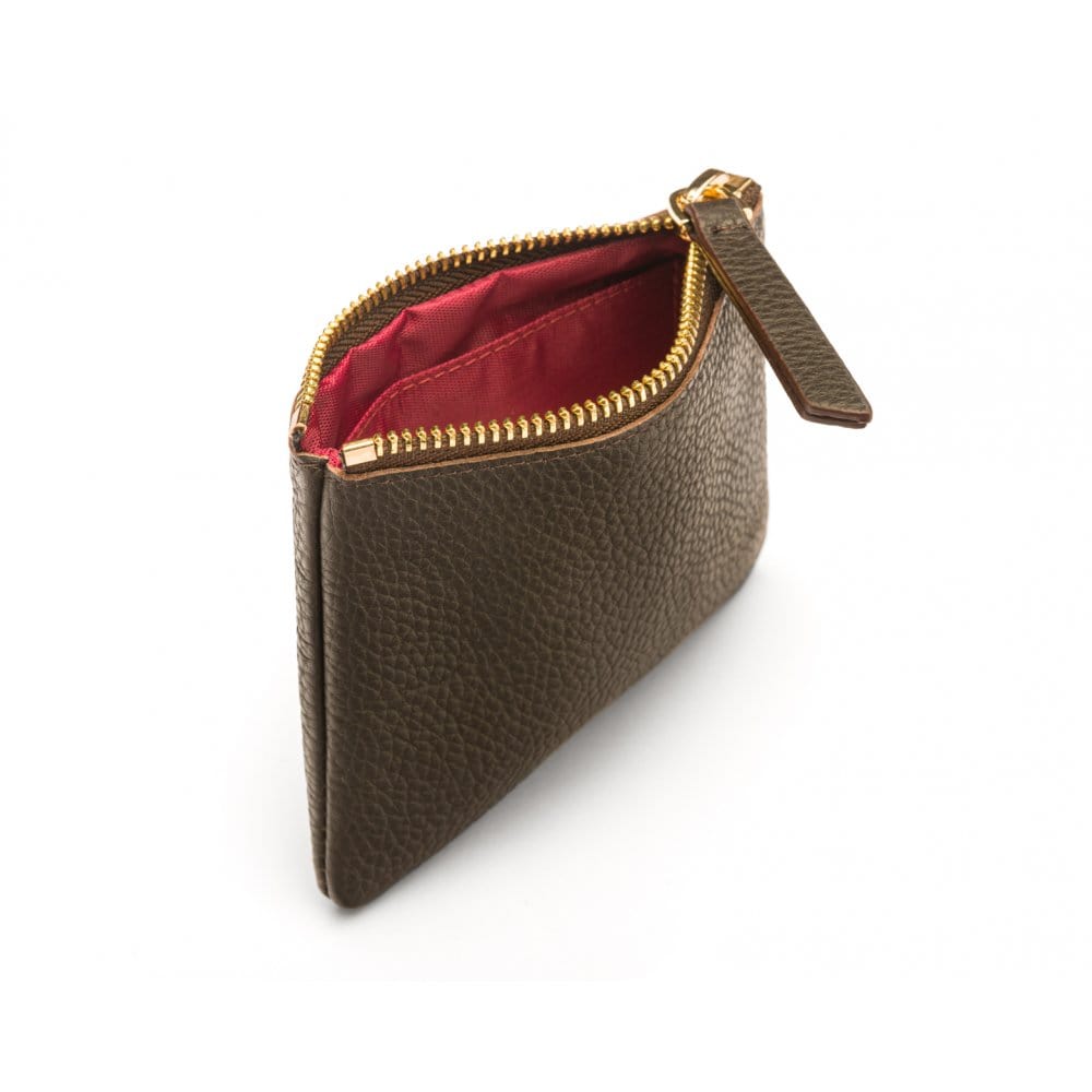 Small leather makeup bag, brown, inside