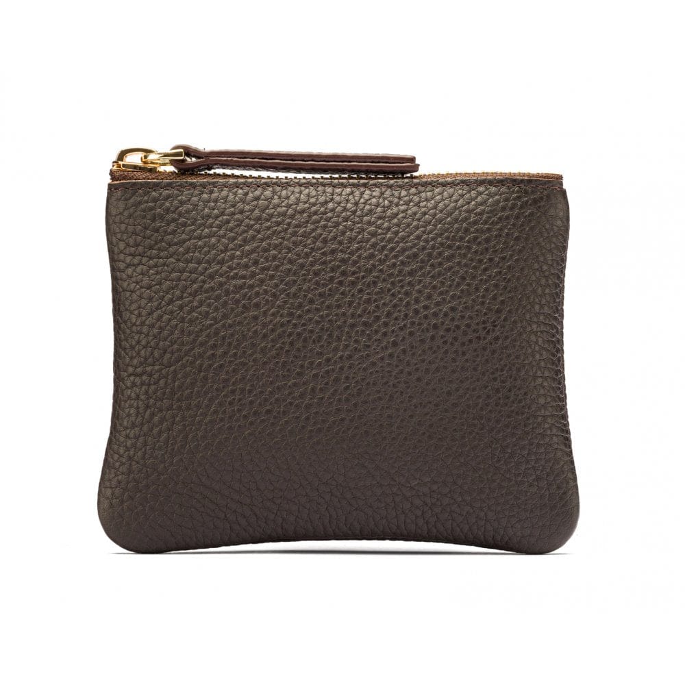 Small leather makeup bag, brown, front