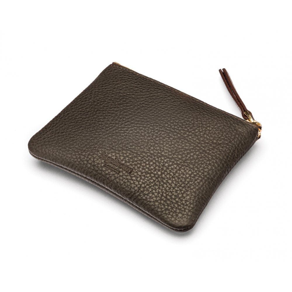 Small leather makeup bag, brown, back