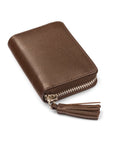 Small leather zip around coin purse, brown saffiano, front