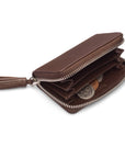 Small leather zip around coin purse, brown saffiano, inside