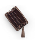 Small leather zip around coin purse, brown saffiano, interior