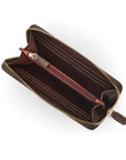 Tall leather zip around accordion purse, brown, inside