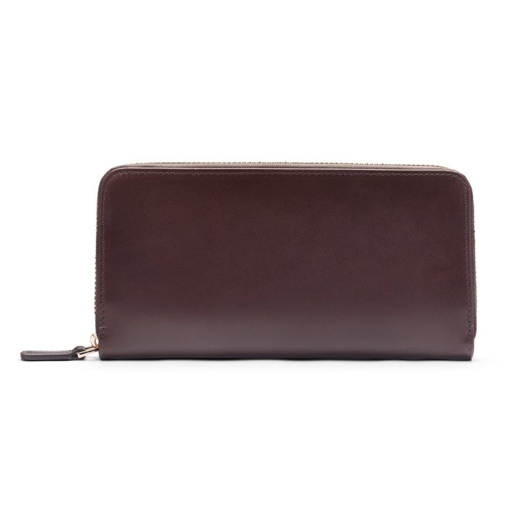 Tall leather zip around accordion purse, brown