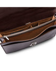 Leather briefcase with silver brass lock, Harvard vintage look, brown, inside