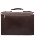 Leather briefcase with silver brass lock, Harvard vintage look, brown, back
