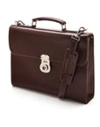Brown Vintage Leather Wall Street Briefcase With Silver Brass Lock