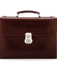 Brown Vintage Leather Wall Street Briefcase With Silver Brass Lock