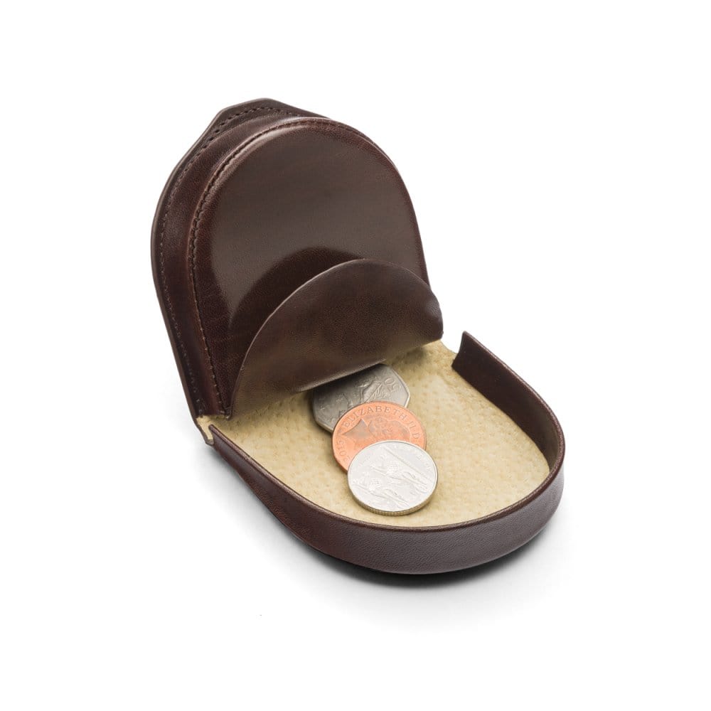 Leather Horseshoe Coin Purse Brown With Cream - Main Image