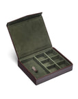 Large leather accessory box, brown, inside