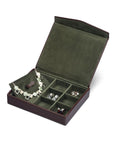 Large leather accessory box, brown, open
