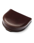 Leather horseshoe coin purse, brown with green, front