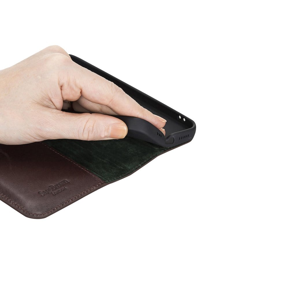 Brown With Green Leather iPhone 12 Mini Wallet Case