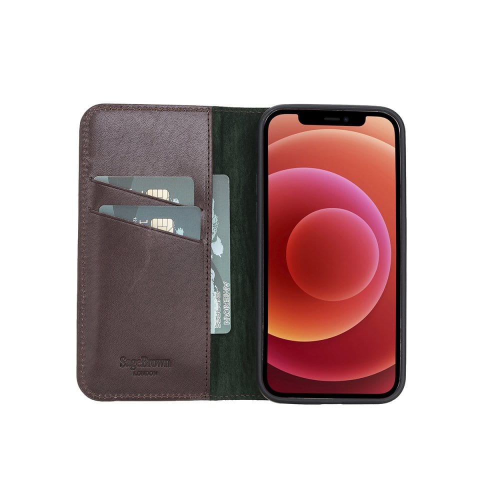Brown With Green Leather iPhone 12 Or 12 Pro Wallet Case