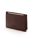 Leather tri-fold travel card holder, brown with green, back