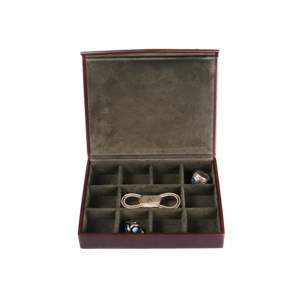 Brown With Green Men's Large Leather Cufflink Box