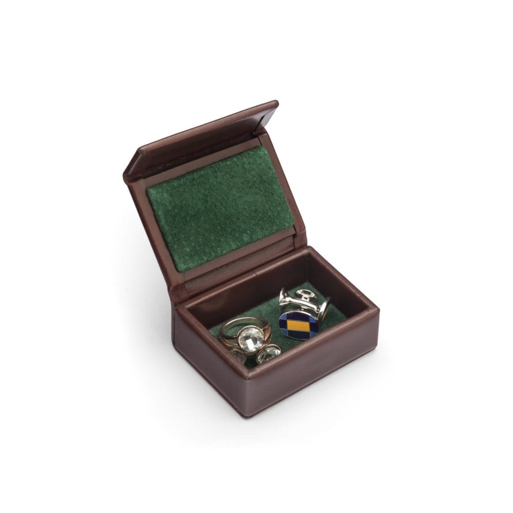 Mini leather accessory box, brown, inside