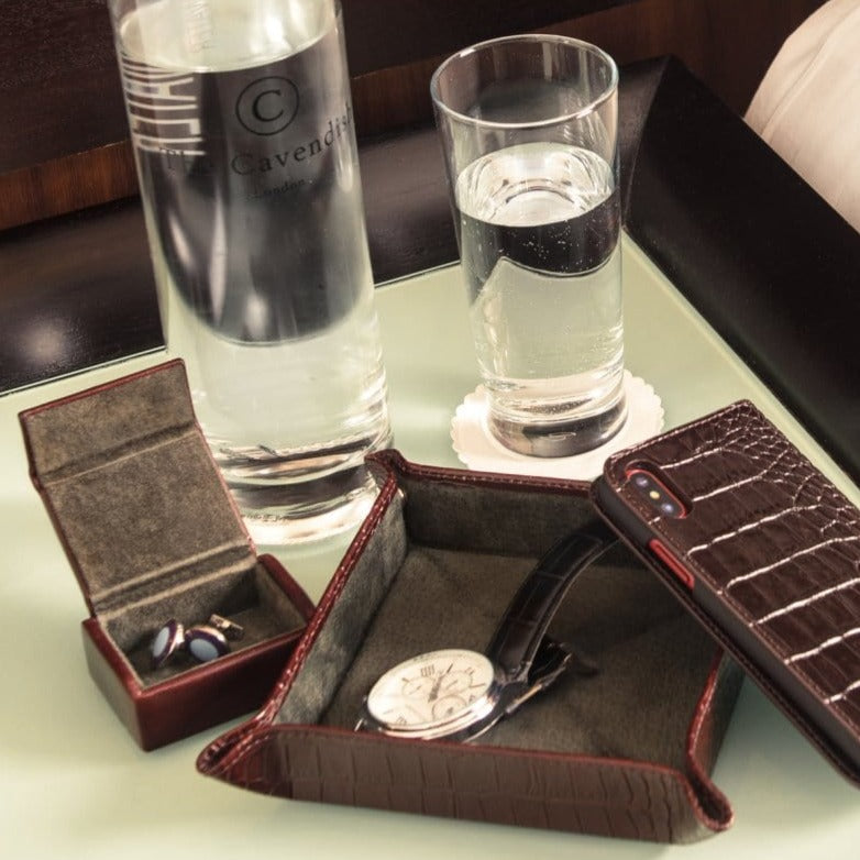 Mini leather accessory box, brown, lifestyle