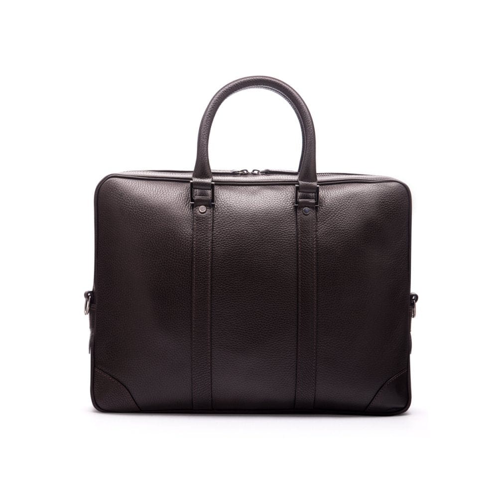 15" leather laptop bag, brown, front