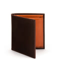 Leather wallet with coin purse, brown with orange, front