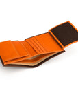 Leather wallet with coin purse, brown with orange, inside