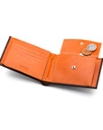 Leather coin wallet, brown with orange, inside