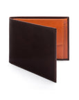 Leather coin wallet, brown with orange, front