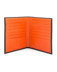 3/4 height leather wallet 14 CC, brown with orange, open