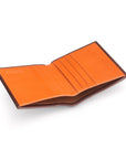 Leather compact billfold wallet 6CC, brown with orange, inside
