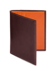 Leather compact billfold wallet 6CC, brown with orange, front
