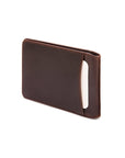 Leather travel card wallet, brown with orange, back