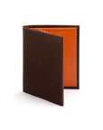 Leather wallet with 9 CC and ID, brown with orange, front